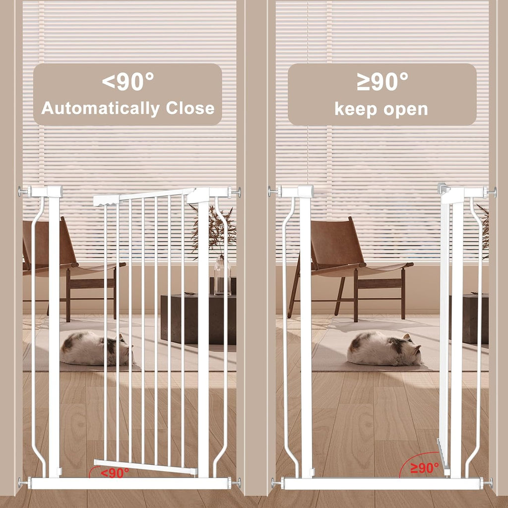 Extra Tall Baby and Dog Gate, 40.55" H, 57.48"-73.62" W, White | Extra tall baby and dog gate with pressure mount, auto close, stay-open function, dual lock and one-hand adult access.