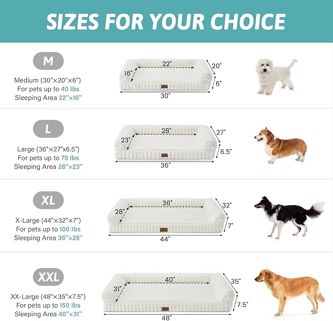 Cute Dog Bed for Small Dogs, Faux Rabbit Fur Orthopedic Foam Dog Bed with Sides, Removable Washable Cover & Waterproof Lining, Comfortable Pet Couch, Cream (30" L x 20" W x 6" Th)