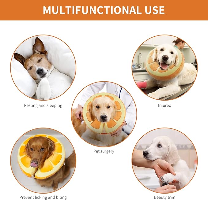 IEUUMLER Inflatable Recovery Dog Collar, Protective Donut Cone, Adjustable Soft Collar for Dog and Cat After Surgery Prevent from Biting & Scratching EU002 - Orange L+