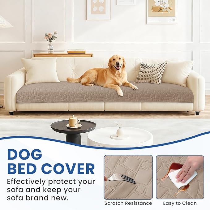 Waterproof Dog Bed Cover Pet Blanket, Soft Couch Cover for Dogs Washable, Non-Slip Dog Blanket Protect Furniture Couch Sofa Car for Puppy Large Dogs Cat (82x102 Inch, Khaki)