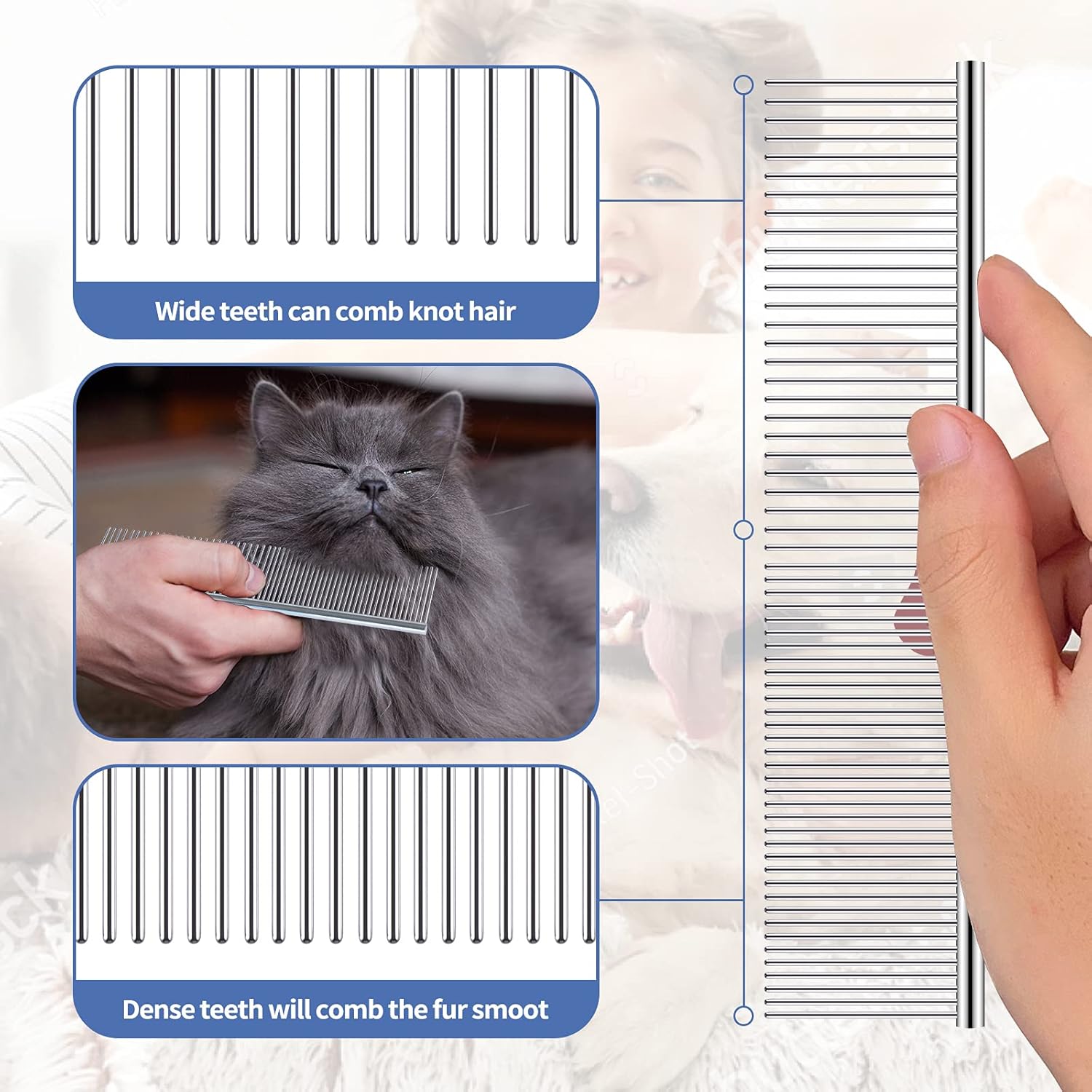 Dog Rake for Undercoat, Long-Haired Pet Brush & Metal Shedding Comb | Long-Tooth Rake, for Husky Golden Retriever German Shepherd Cats, Pet Grooming Set,Horse Brush, Reduce Shedding