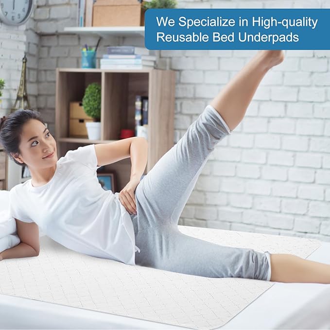 OUTCREATOR® Washable Bed Pads 34" x 56" (Pack of 2), Incontinence Mattress Protector, Anti-Slip Waterproof Underpads for Adults Kids Elderly Pets, Absorbency & Reusable Bedwetting Pads (White)