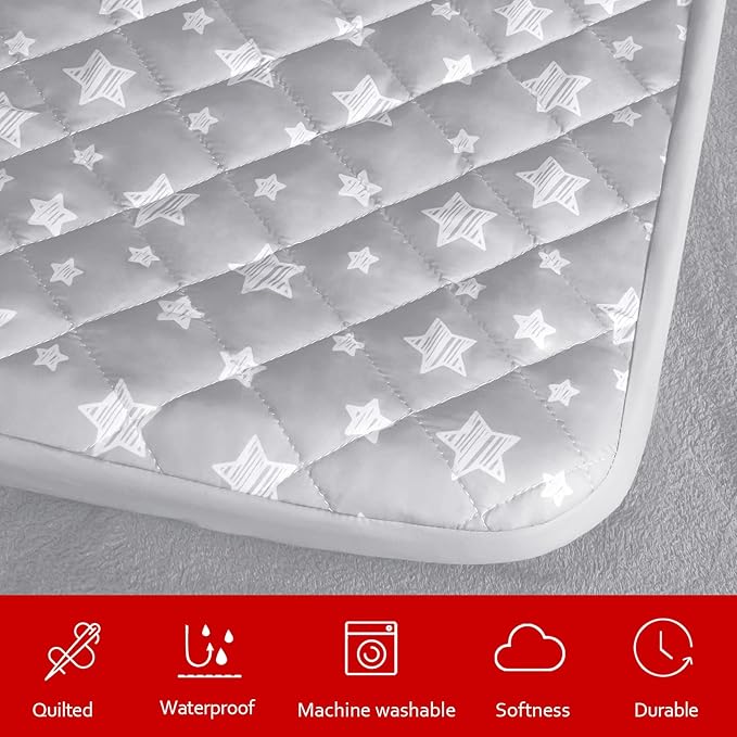 Waterproof Dog Bed Covers Replacement Washable Pet Hair Easy to Remove, Noiseless Quilted Puppy Pet Bed Cover Lovely Grey Star Print 35x44 Inches, for Dog/Cat, Cover Only