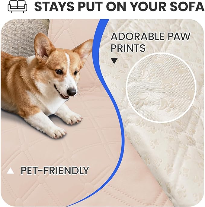 Waterproof Dog Bed Cover, Non-Slip Dog Blanket for Couch, Couch Covers for Dogs Washable, Pet Blanket for Furniture, Pet Bed Mat for Sofa, Car, Pet Supplies (82x82 Inch, Beige)