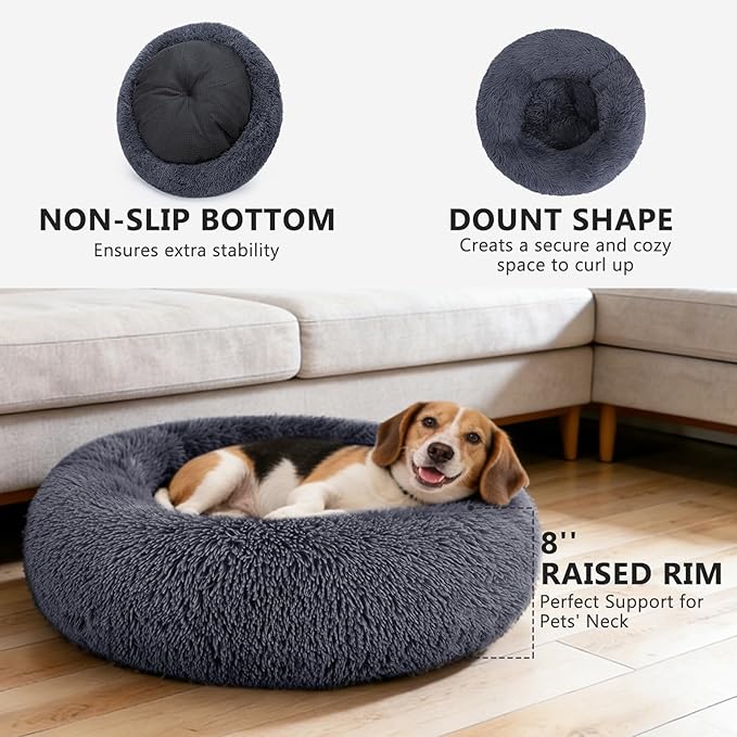 MIXJOY Orthopedic Dog Bed Comfortable Donut Cuddler Round Dog Bed Ultra Soft Washable Dog and Cat Cushion Bed (20''/23''/30''/36'') (36''x36'', Grey-Blue)