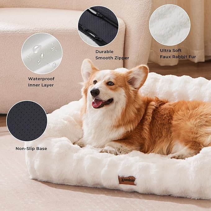 Cat Couch Bed for Indoor Cats-Orthopedic Cat Sofa with Supportive Egg Foam, Fluffy Cute Faux Fur Removable Washable Cover and Non-Slip Bottom, Sage Green