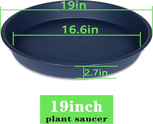 2 Pack of 18 19 inch Plant Saucer Drip Tray (16.6 inch Base), Heavy Duty Deep Plant Saucers for Pots, Plastic Flower Planter Water Trays for Indoors Outdoor (19", Blue)