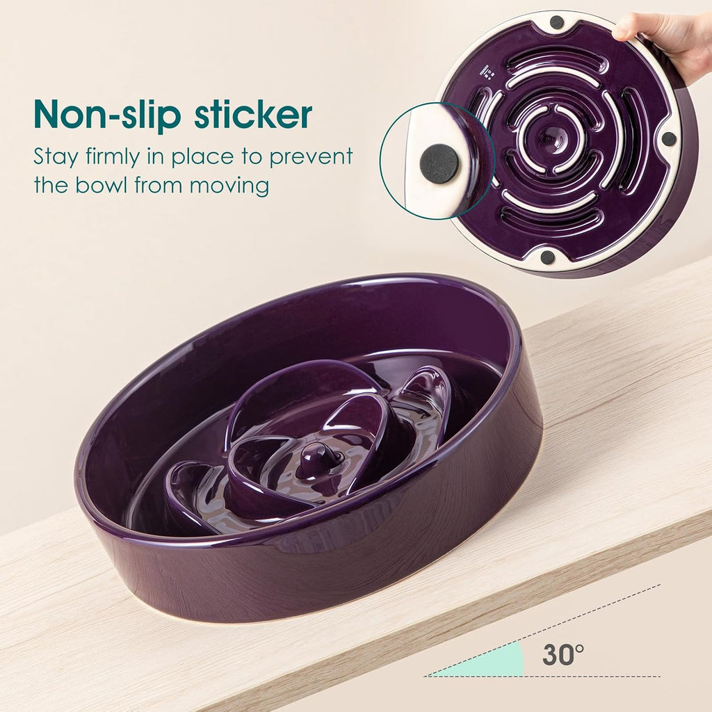 vancasso Slow Feeder Dog Bowl, 3 Cups Ceramic Large Puzzle Dog Food Dish | Maze Dog Food Bowl for Fast Eaters, Slow Feeding Design for Large Dogs, Promotes Healthy Eating Habits, Dark Purple