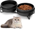 Ceramic Cat Bowl Set with Stand, 13.5oz Dog Food and Water Bowl Suitable for Small and Medium Pets (1.7 Cups, Black x 2)