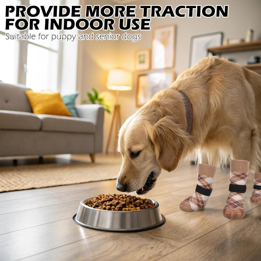 Dog Socks to Prevent Licking Paws,Anti Slip Dog Shoes for Hot Pavement,Dog Booties for Hardwood Floors,Dogs Boots & Paw Protectors for Small Medium Large Senior Dogs,British Style,Khaki M
