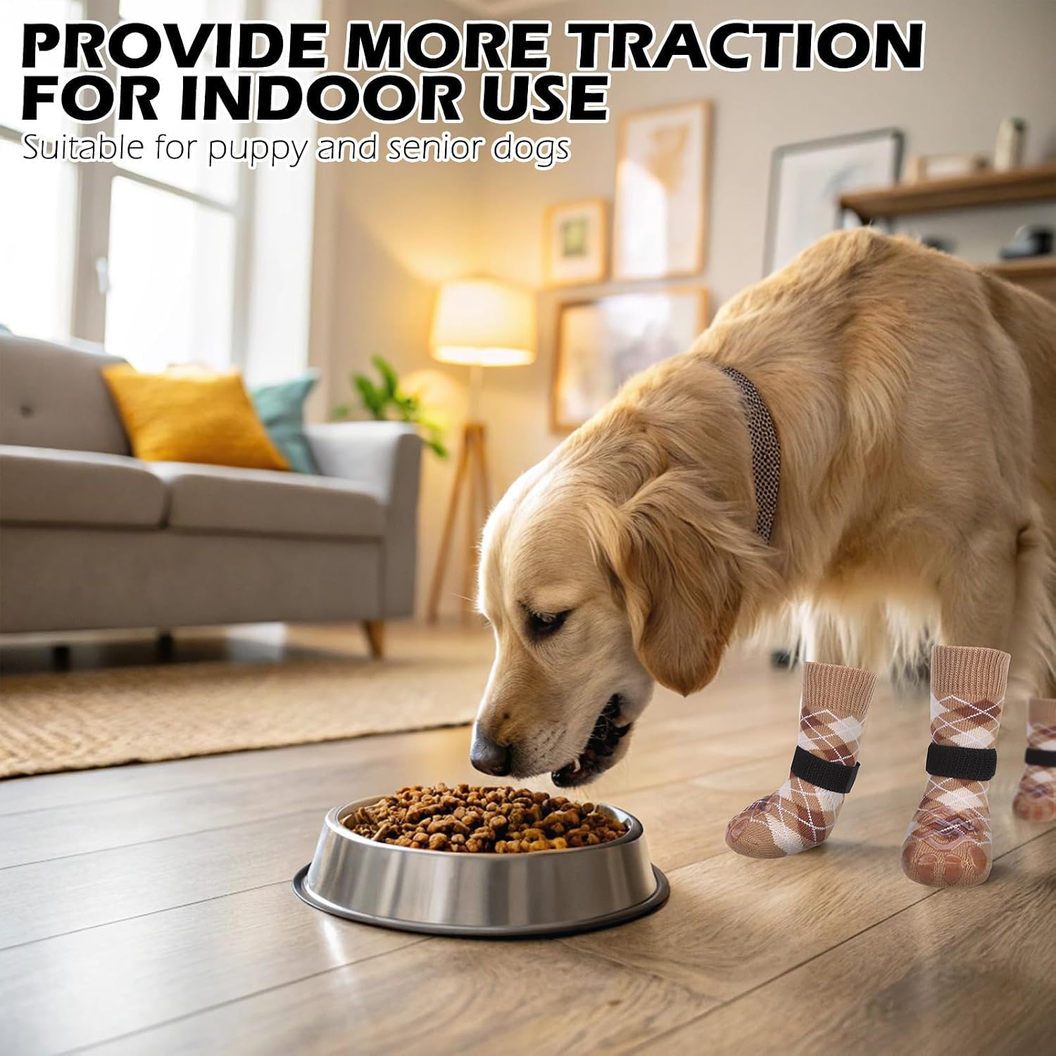 Dog Socks to Prevent Licking Paws,Anti Slip Dog Shoes for Hot Pavement,Dog Booties for Hardwood Floors,Dogs Boots & Paw Protectors for Small Medium Large Senior Dogs,British Style,Khaki M