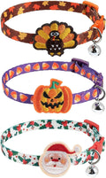 PUPTECK Halloween/Thanksgiving/Christmas Cat Collars Breakaway with Bell | Holiday Pattern Fall Pet Collar 3 Pack for Girl Boy Kittens Puppies and Small Pets