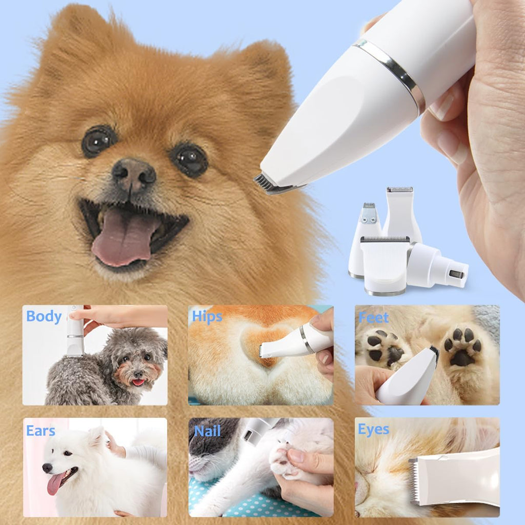 Dog Clippers for Grooming, Low Noise Dog Nail Grinder,Cordless Trimmers Dog Grooming Kit, 6 Length Guards 3 Blade Heads, pet Nail Trimmer for Cats or Dog Eyes, Ears, Face,Rump,Nail,Body
