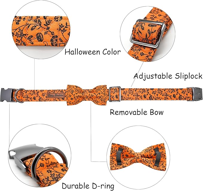 Halloween Dog Collar, Pet Collar Dog Bow Pumpkin Pet Collar Girl Boy Holiday Pet Dogs Collar Gift Bow Dogs Collar Cute Soft Puppy Collar for X-Large Dog