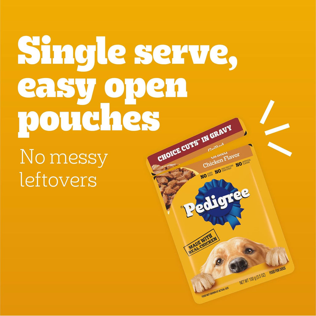 Pedigree Choice Cuts Wet Dog Food Pouch, Chicken Variety, 3.5 oz, 30 Count | 100% complete & balanced, steam cooked, made with real chicken, 36 vitamins & minerals, 50%+ water for hydration