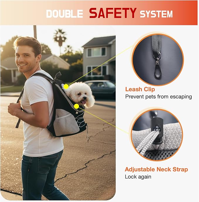 Dog Carrier Backpack for Small Dogs｜Pet Travel Shoulders Bag - Puppy Holder for Chest-Front Dog Baby Carring Ventilated for Hiking & Camping, Black Grey, S