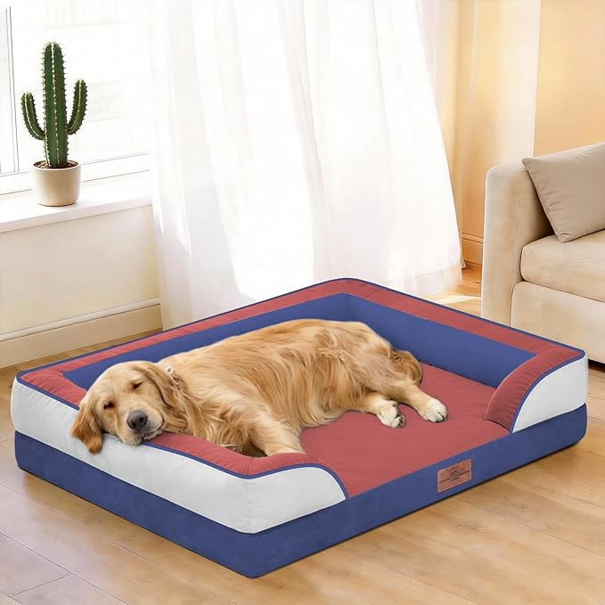 Comfort Expression Orthopedic Dog Bed for Extra Large Dogs 45x35 Inch, Waterproof Egg Crate Foam XL Pet Bed with Removable Bolsters, Dog Couch with Washable Cover & Non-Slip Bottom, American Flag 2
