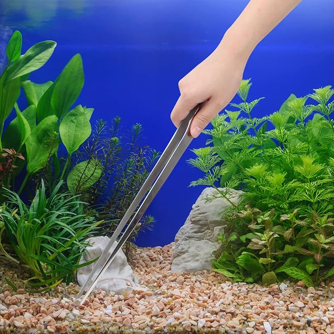 Aquarium Tweezers Extra Long 15 inches, Luxiv Stainless Steel Straight and Curved Tweezers 38cm Extra Long Tweezers for Fish Tank Plant Aquascape Tools, Feeding Tongs