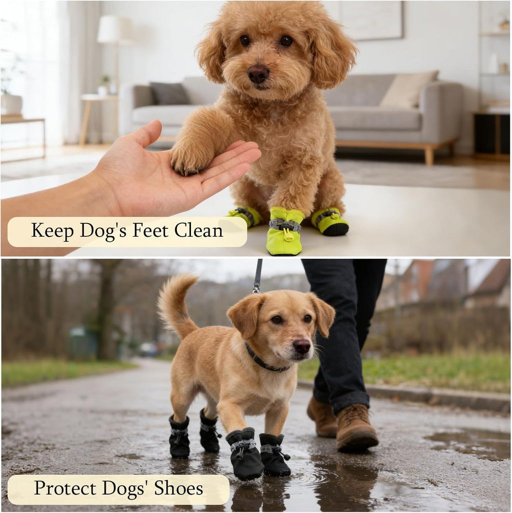 4Pcs Small Dog Shoes, Breathable Non-Slip Pet Booties, Puppy Paw Protectors 4-Pack Foot Covers for Small Breeds(Black,L)