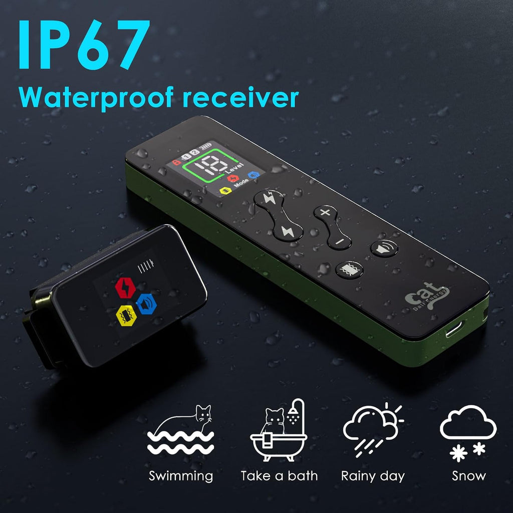 Cat Training Collar Cat Bark Collar with Remote Electric Cats Shock Collar 3300FT IP67 Waterproof 3 Training Modes Beep Vibration Shock Mode Top Meowing Effective for Bad Behavior Forest Green