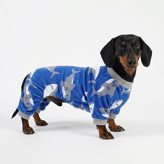 Fitwarm Shark Dog Pajamas, Dog Clothes for Small Dogs Girl Boy, Pet Onesie with Feet, Cat Outfit, Lightweight Velvet, Royal Blue, XS