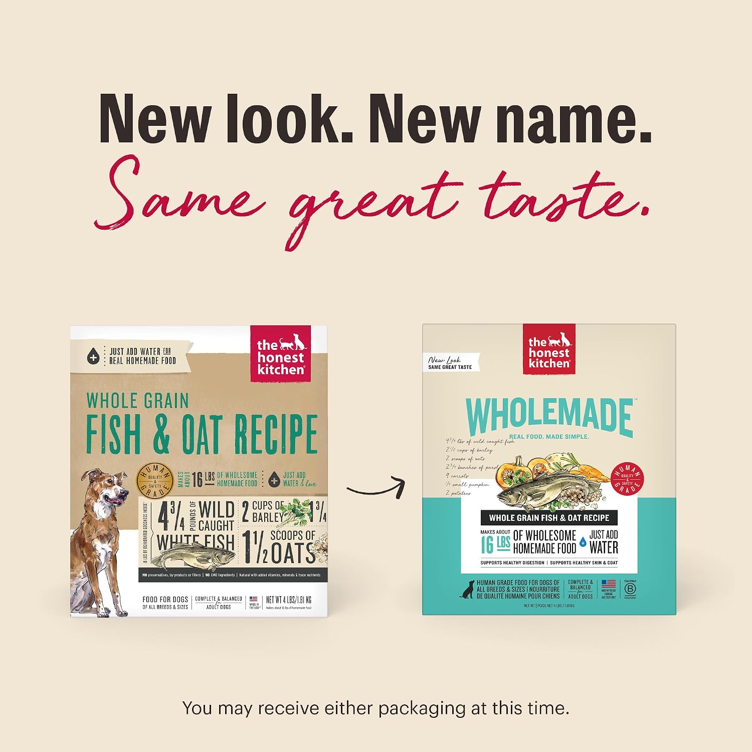 The Honest Kitchen Human Grade Wholemade™ Dehydrated Whole Grain Dog Food – Complete Meal or Dog Food Topper – Fish 4 lb (Makes 16 lbs)