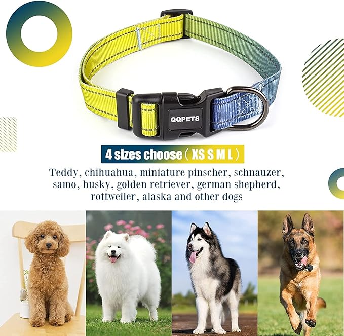 Roses&Poetry XS Dog Collar with Gradient Amber, Yellow Reflective Dog Collar Adjustable XSmall Puppy Collars Tiny for Small Medium Large Dogs (Amber-XS)