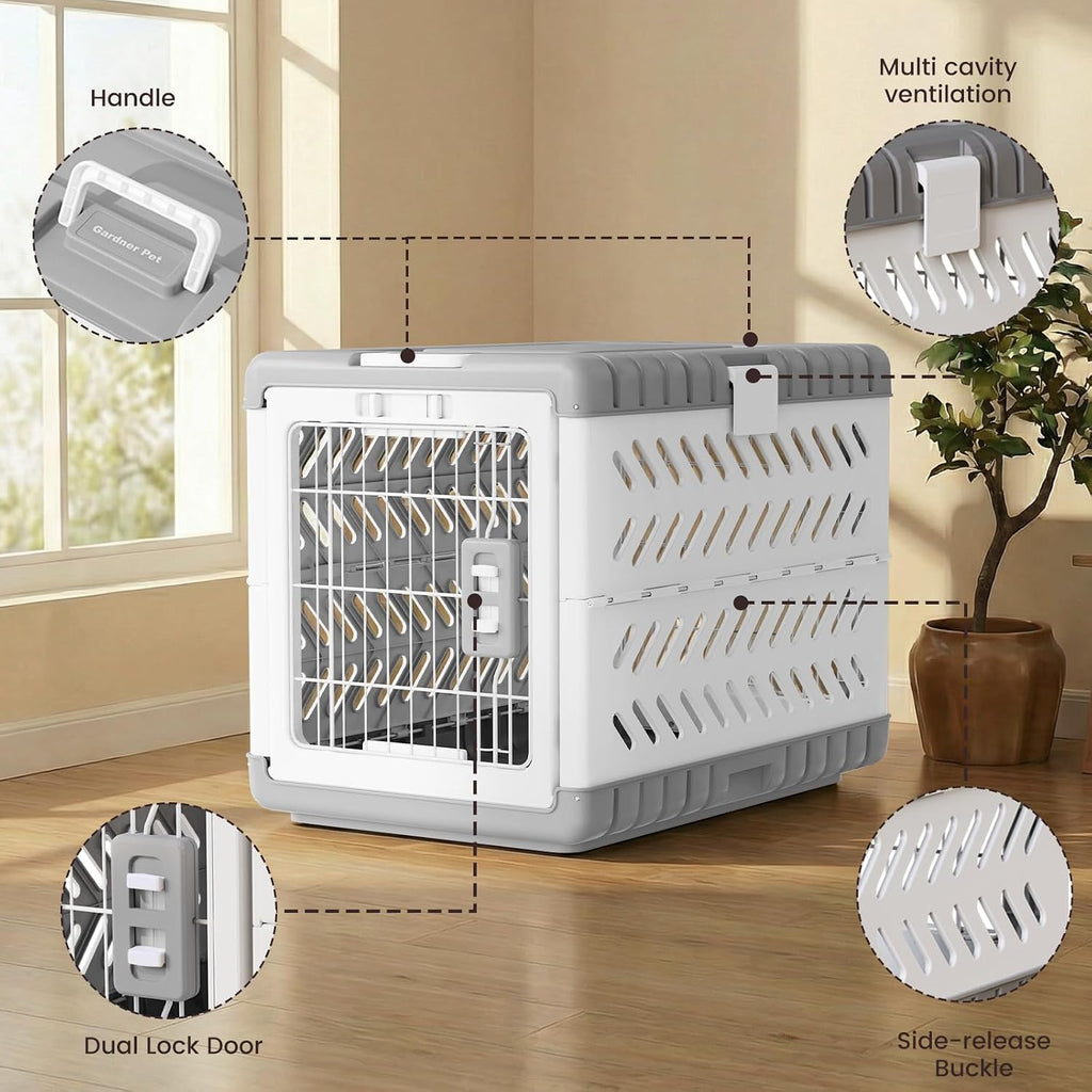 Collapsible Dog Crate for Medium/Small Dogs - 28" L Foldable Dog Cage No-Tool Assembly, Travel Dog Crate with 2 Wheels - Easy to Carry, Space-Saving, Indoor Outdoor Use, 27.96"(L) X18.3(W) X20.87(H)