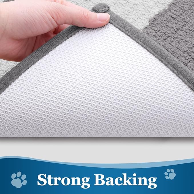 Buganda Dog Door Mat for Muddy Paws, Absorbent Dirt Trapper Washable Indoor Doormats, Non Slip Low-Profile Mud Mat for Dogs, Front Entrance Doormat for Inside Floor (59x24 Inches, Light Grey)