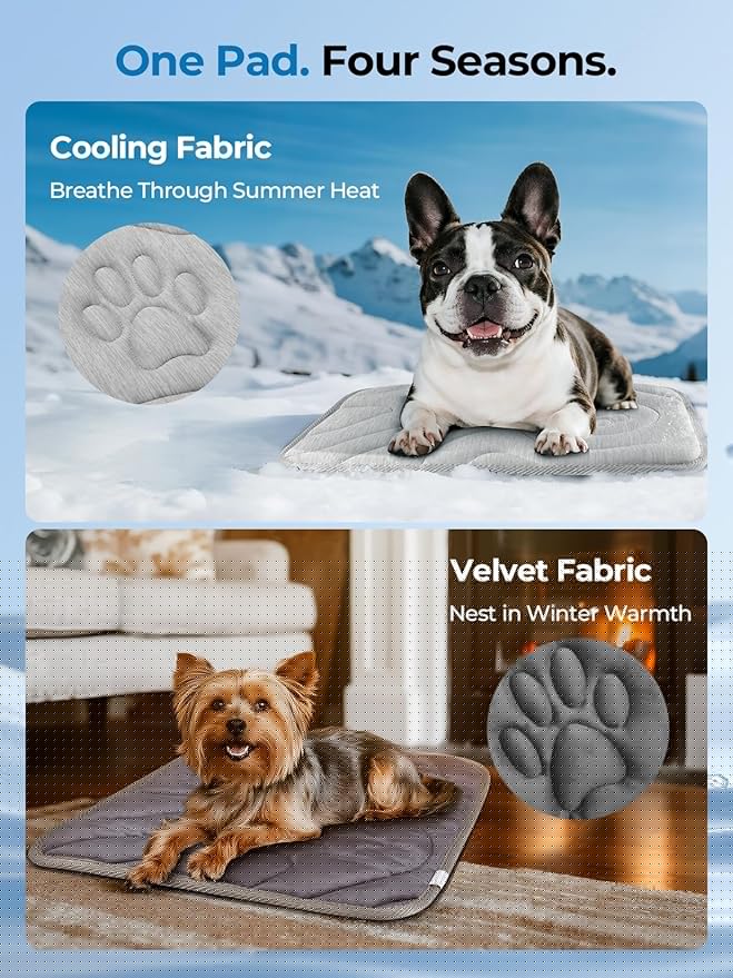 Dog Cooling Mat, Reversible Cool & Warm Pet Orthopedic Pad, Thick Mat for Summer & Winter, Machine Washable, Portable for Crate, Kennel, Bed, Floor, Sofa, Car (Cool Grey, Small: 24" x 18")