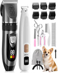 iBTC Dog Clippers and Paw Trimmer Kit 2 in 1 Low Noise Cordless Dog Clippers for Grooming Pet Hair Trimmers for Small and Large Dogs Cats Animals(Grey and White Set)