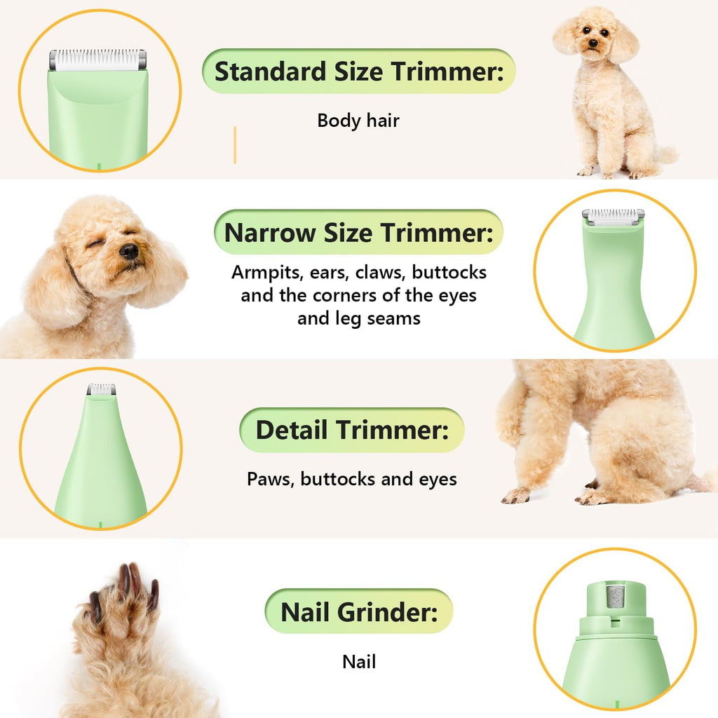 SUPRENT Dog Grooming Kit, 4 in 1 Dog Clippers for Grooming Supplies, Cordless Electric Pet Nail Grinder Cat Paw Trimmer Professional Long Hair Shaver Set for Cat Matted Hair and Small Dogs Thick Coats