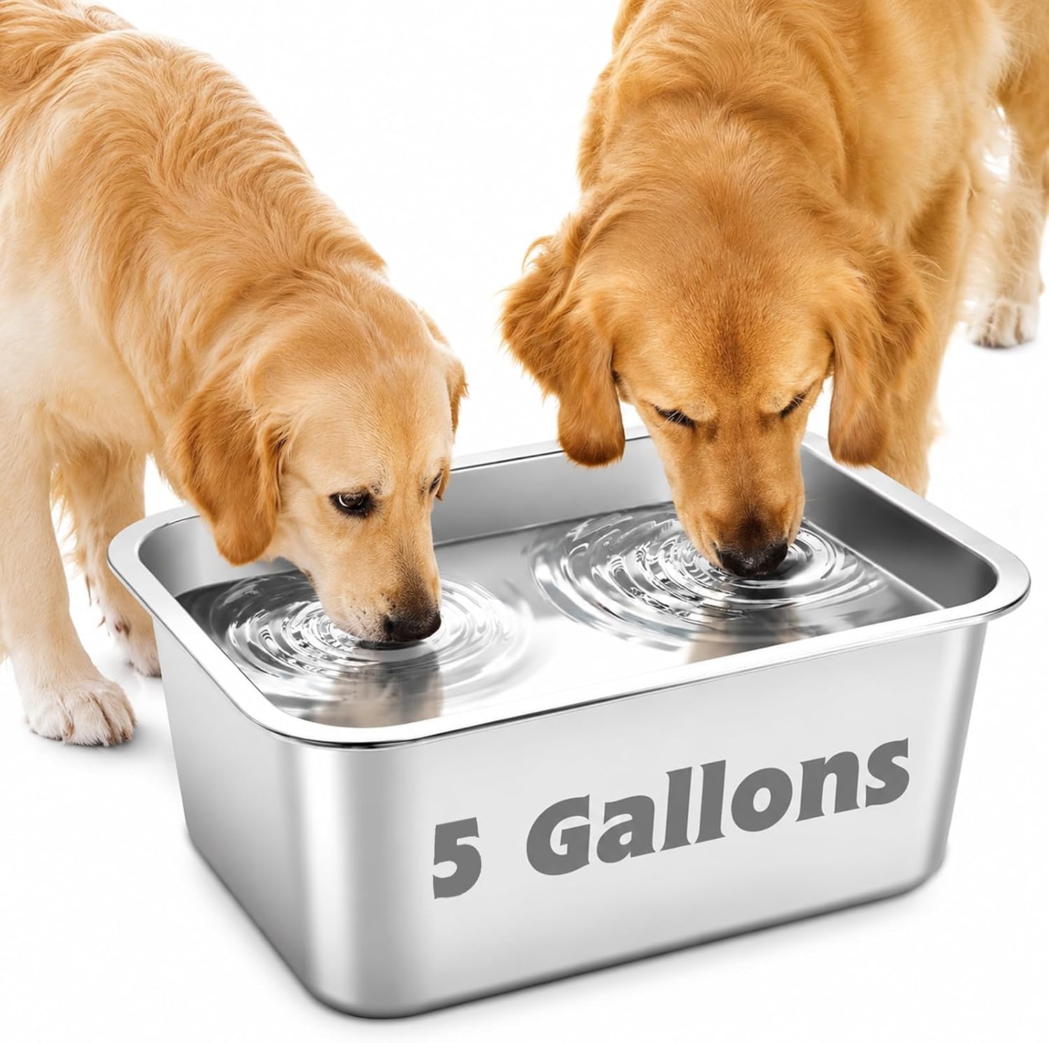 YUEPET Outdoor Dog Water Bowl, 5 Gallon Stainless Steel Bowl for XL Dogs | 5 Gallon Capacity, Extra Large Dogs, Multi-Dog Homes, Food and Water Use, Rounded Corners, Raised Edges, Easy to Clean