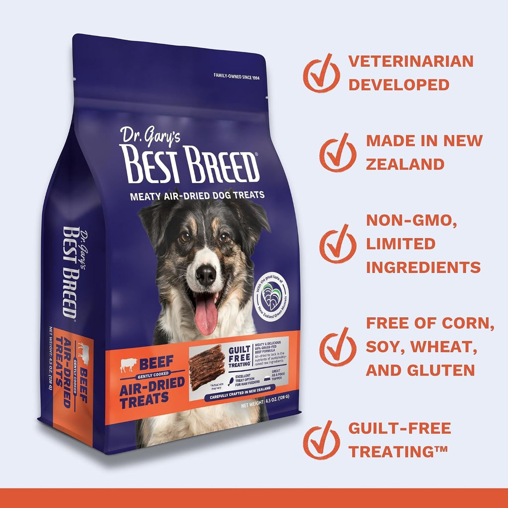Dr. Gary’s Best Breed Air-Dried Dog Treats & Food Topper – Grass-Fed New Zealand Beef, Single Protein for Sensitive Dogs, Grain-Free (4.5 oz)