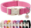 Cute Corduroy Dog Collar - Deep Rose Adjustable Dog Collars for X-Large Dogs 80+lbs, Fade-Proof with Secure Snap & Little Charm, Christmas Birthday Gift, XL