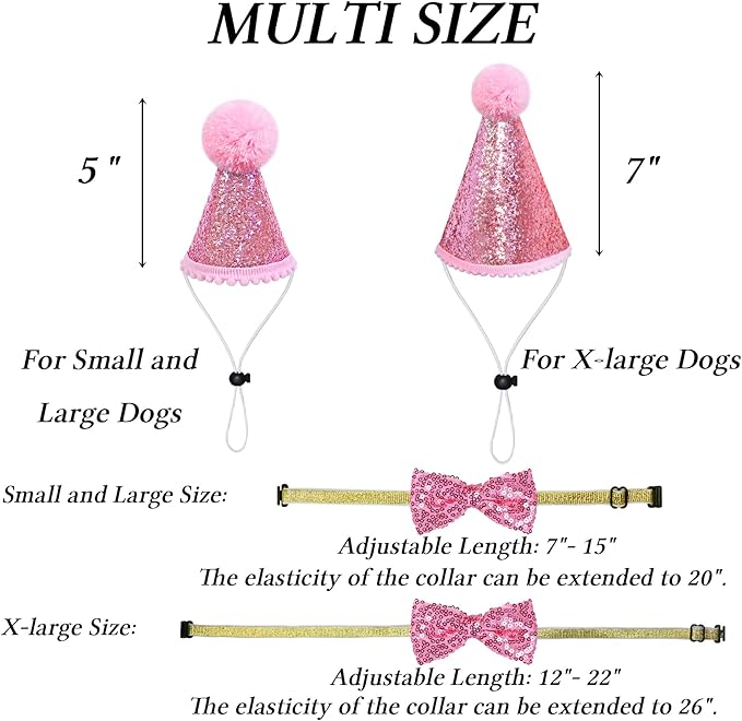 STMK Dog Birthday Outfits, Multi Size Dog Birthday Hat Dog Birthday Girl Bandana Bow Tie Birthday Numbers for Small Medium Dogs Pets (Pink, Small)