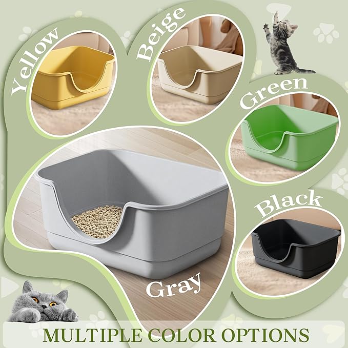 Low Entry Small Litter Box for Kittens, Kitty Plastic Litter Boxes, Open Top, Anti-Splash High Sided Litter Tray Pan for Medium Pets, Puppy, Easy to Clean, 15.7" L*11.8" W*6.7" H (Yellow)