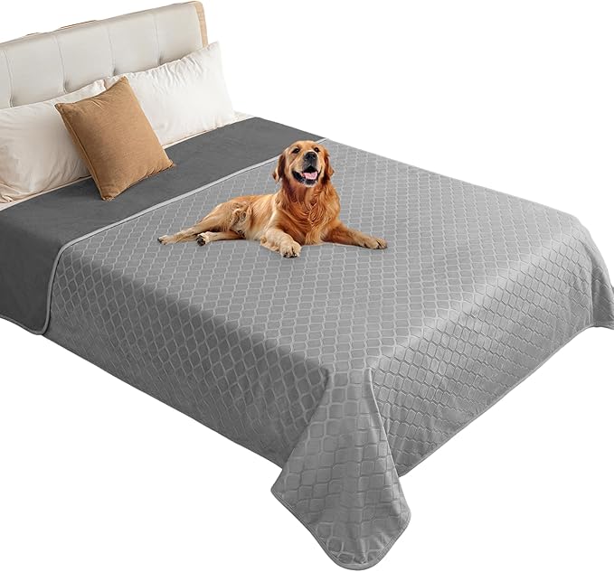 fuguitex Waterproof Dog Blanket Bed Cover Dog Crystal Velvet Moroccan Fuzzy Cozy Plush Pet Blanket Throw Blanket for Couch Sofa(82 * 102 inch, Light Grey+Grey)