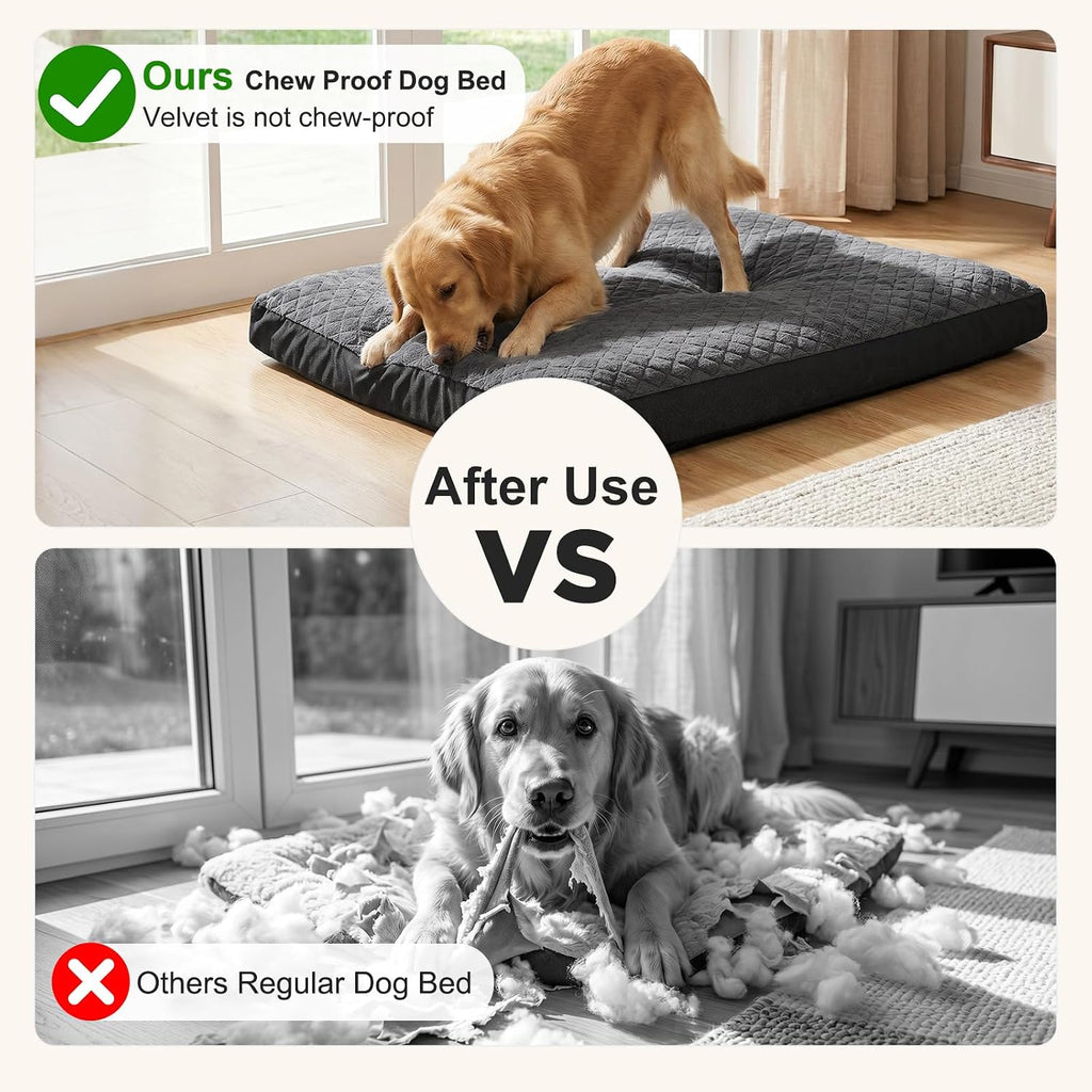 GASUR Indestructible Chew-Proof Dog Bed for Large Dogs, Durable Crate Bed | Large Sized Dog Bed for Aggressive Chewers, Waterproof & Washable Pet Couch with Removable Cover (Grey, L, 41"x27")