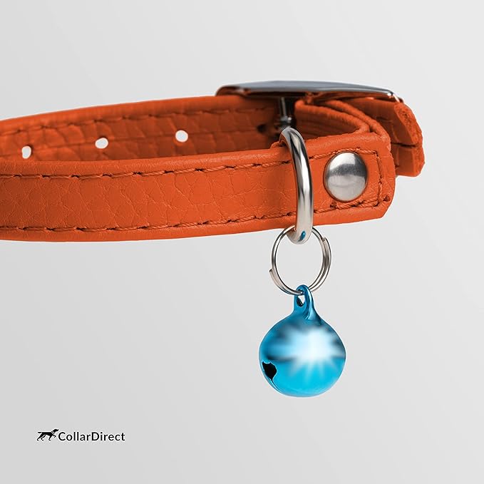 CollarDirect Leather Cat Collar, Kitten Collar with Removable Bell Black Blue Red Orange Lime Green (6-7 Inch, Orange)
