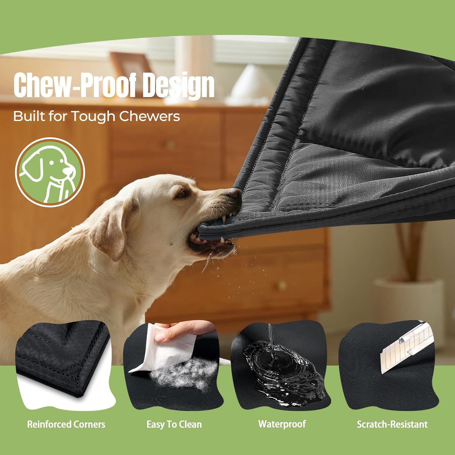 Chew Proof Indestructible Dog Bed, Durable Dog Crate Pad, X-Large (28"x47") | For Aggressive Chewers, Chew Resistant Fabric, Soft 1” 30D Foam Support, Tough Kennel Pad Black