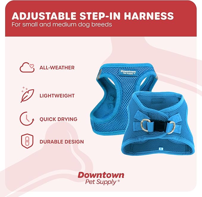 Downtown Pet Supply Step in Dog Harness for Small Dogs, X-Small, Cobalt - Adjustable, Reflective Trim, No Pull, Padded Mesh Fabric, Buckle Strap Harness for Dogs