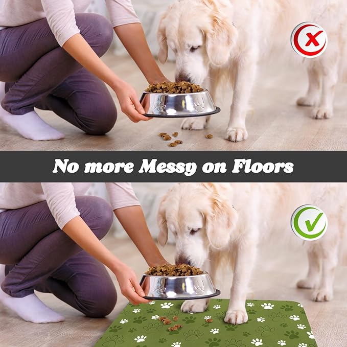 Dog Food Mat, Absorbent Water Bowl Mats Cat Pet Feeding Placemats Dark Green 17 * 30 inch