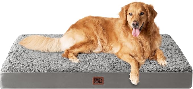 EHEYCIGA Orthopedic XL Dog Beds for Extra Large Dogs with Removable Washable Cover, Light Grey, 44x32
