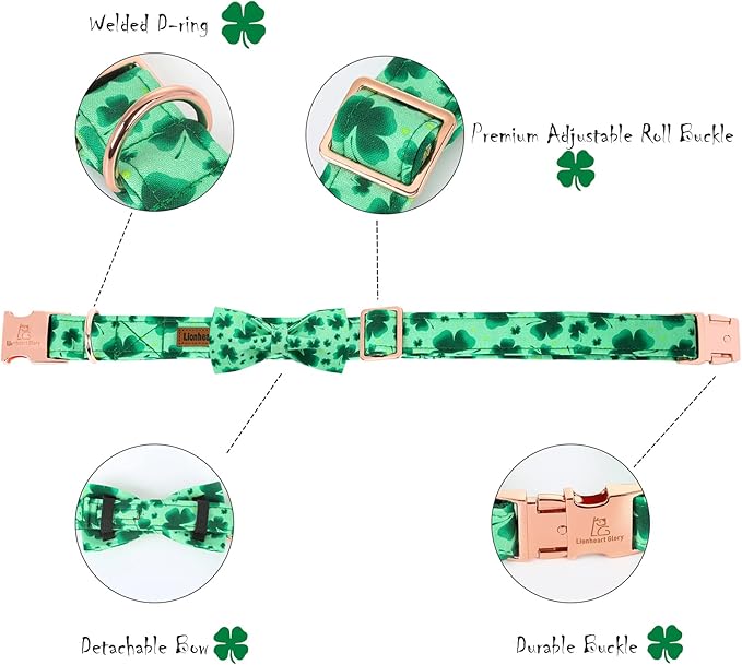 Lionheart glory Clover Dog Collar, Adjustable Dog Collar with Bowtie, Pet Gift Collar for Dog Soft Bowtie Dog Collars for X-Small Puppy