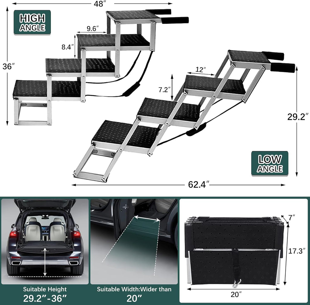 Dog Stairs for Large Dogs,Dog Stairs for Cars,Foldable Dog Ramp Pet Steps Light Weight Aluminum,Extra Wide Dog Stair for Large Dogs,High Beds, Trucks, Supports up to 200 lbs (Extra Wide-4 Steps)