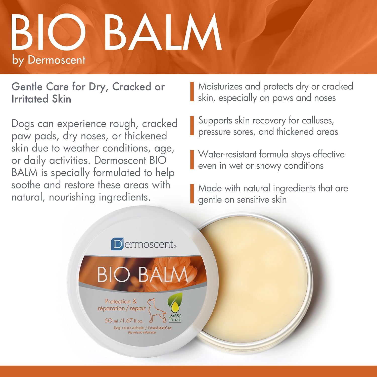 Dermoscent | Bio Balm | Natural, Organic, Healing Dog Paw Balm | Skin & Paw Soother For Dogs With Dry, Cracked, & Rough Paws | Veterinarian-Approved Paw Pad Moisturizer & Protector