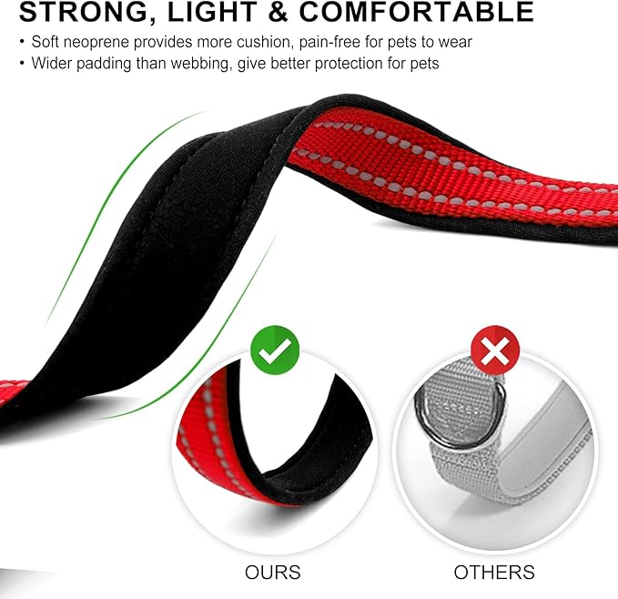 azuza Reflective Dog Collar,Soft Neoprene Padded Pet Collar with ID Tag Ring,Adjustable for Puppy and Small Dogs,Red,XS