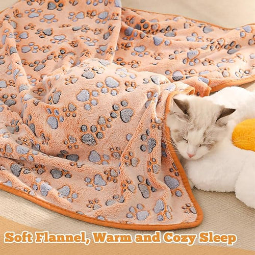 18 Pcs Dog Blankets for Small Dogs Washable Soft Fluffy Fleece Puppy Blankets for Pets Cute Paw Printed Throw for Indoor Cats Kitten Crate (Camel, White, Pink, Gray, Yellow, Dark Gray, 23 X 16 Inch)