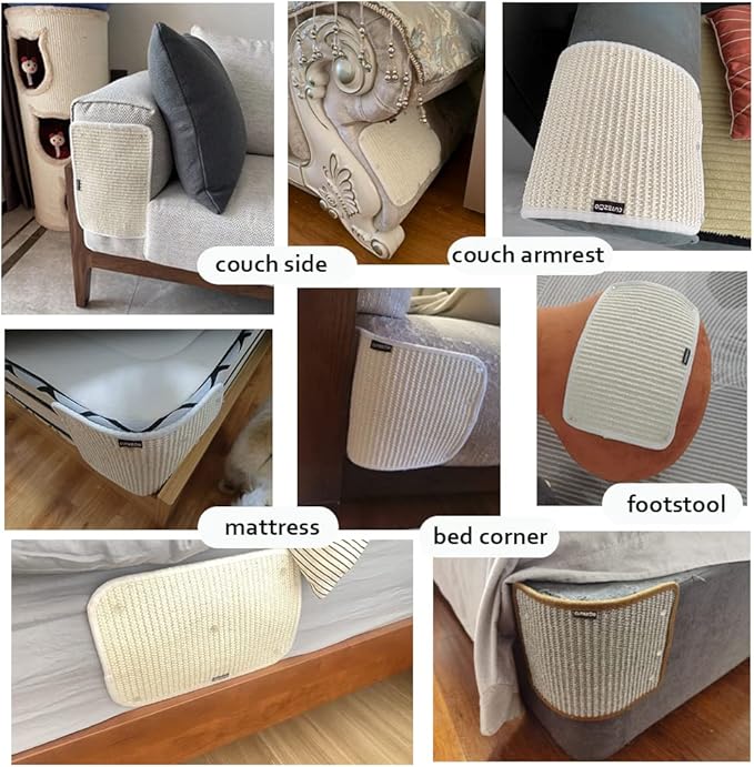 2PCS Cat Scratcher Mat Sofa Protector Natural Sisal Cat Scratching Mat Cat Scratch Couch Bed Corner Cover Heavy Duty Couch Guard Easy Installation Scratch Pad Grinding Claws(Beige Small)